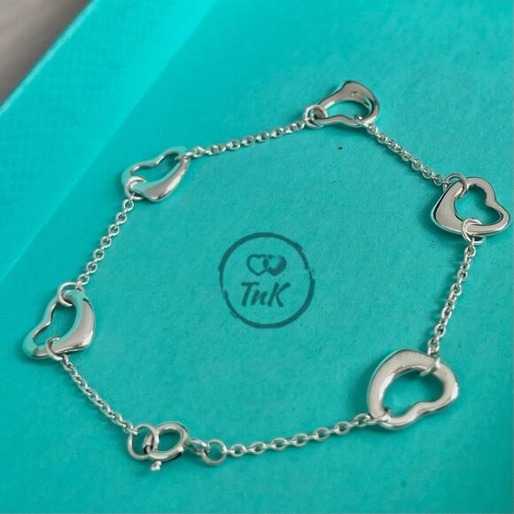 Tiffany Elsa Peretti Five Station Open Heart Bracelet - Silver - 7” - Picture 12 of 13